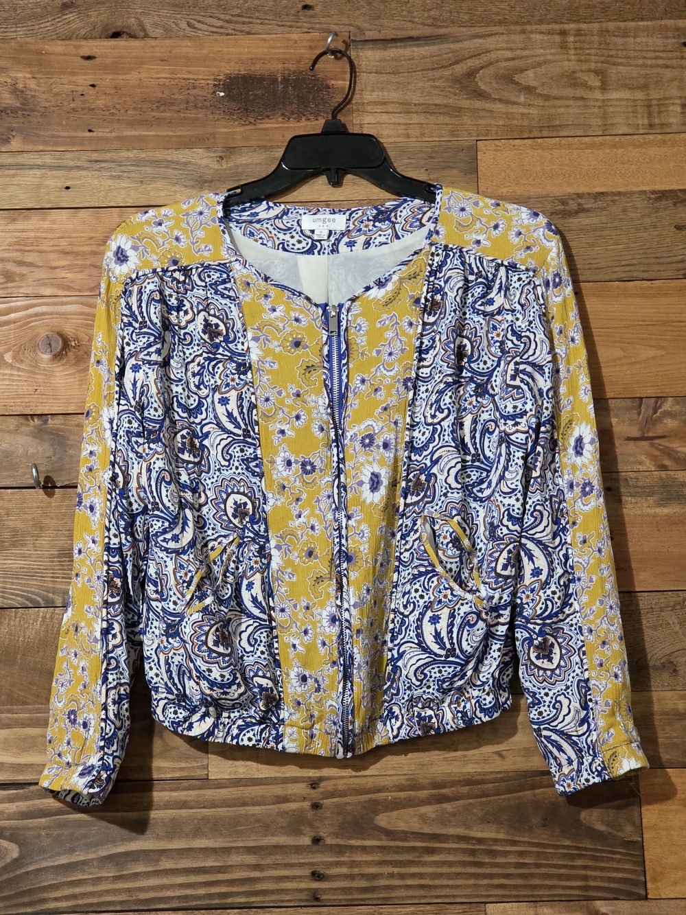 Umgee Cotton Blend Paisley Floral Zip Front Boho Jacket Lined Women's S